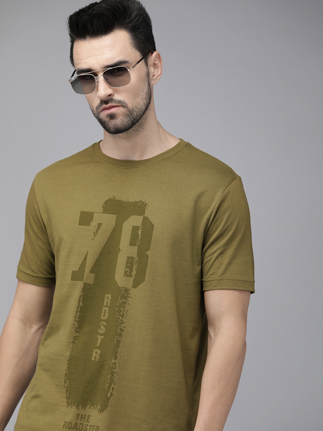 

Roadster Men Olive Green Printed Pure Cotton T-shirt