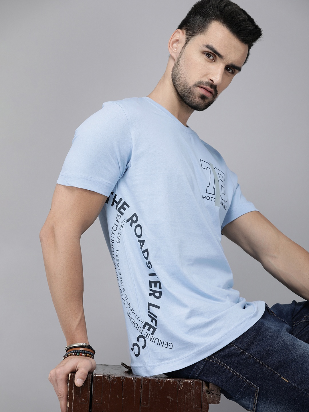 

Roadster Men Blue Brand Logo Printed Pure Cotton T-shirt