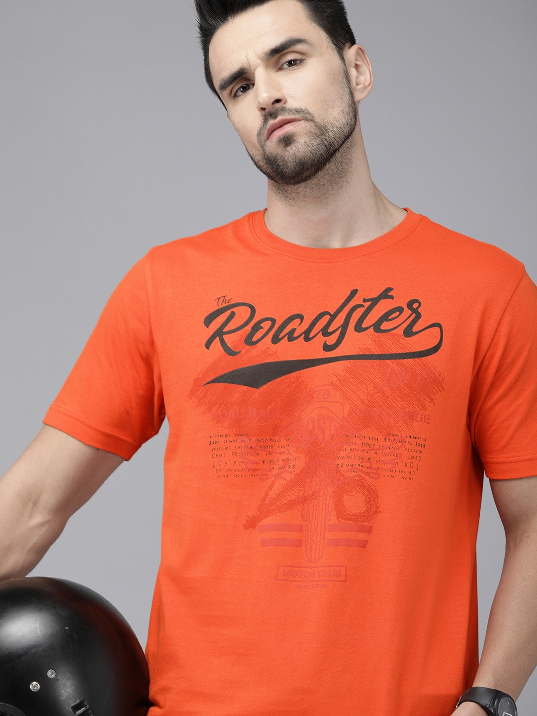 

Roadster Men Orange & Black Brand Logo Printed Cotton T-shirt