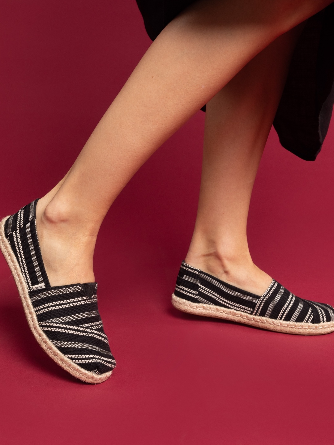 

TOMS Women Black Striped Alpargata Rope Espadrille