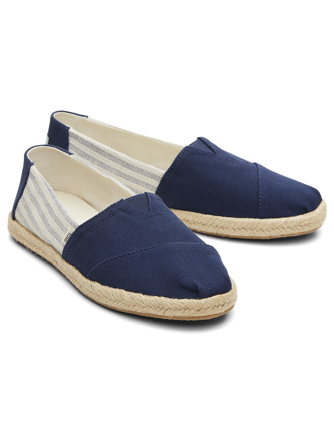 

TOMS Women Striped Organic Cotton Alpargata Rope Espadrilles, Navy blue