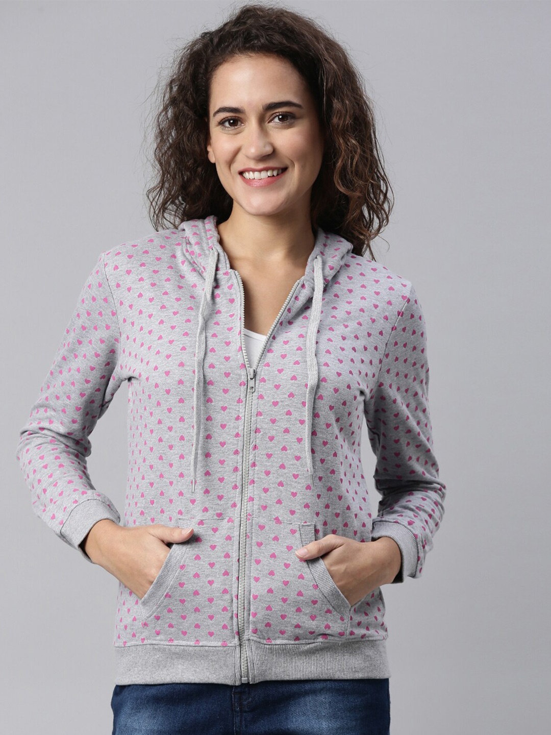 

LAYA Women Grey Printed Cotton Sweatshirt