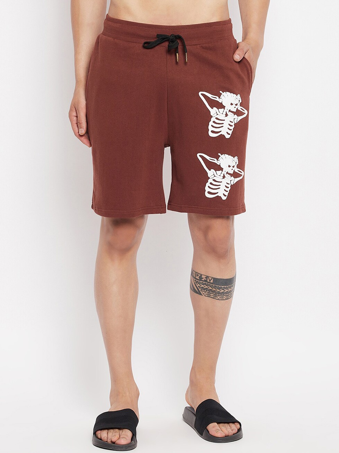 FUGAZEE Men Brown Oversized Headache Printed Loose Fit Shorts