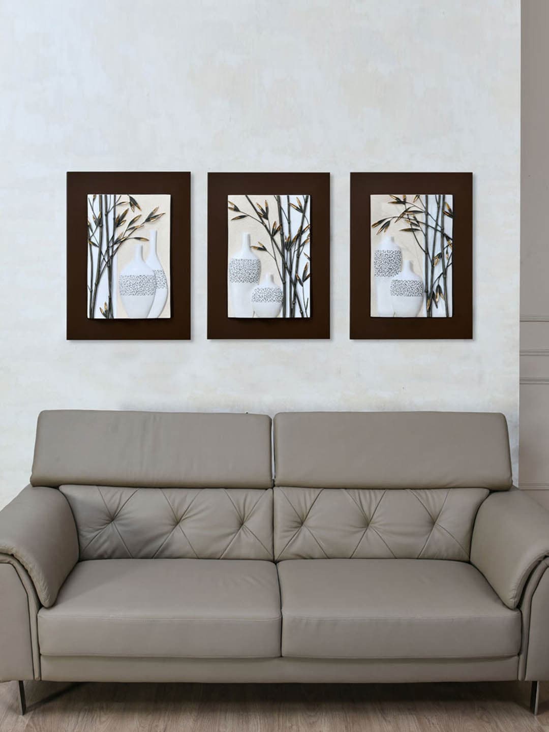 

Athome by Nilkamal Set Of 3 Brown & White Abstract Wall Decor