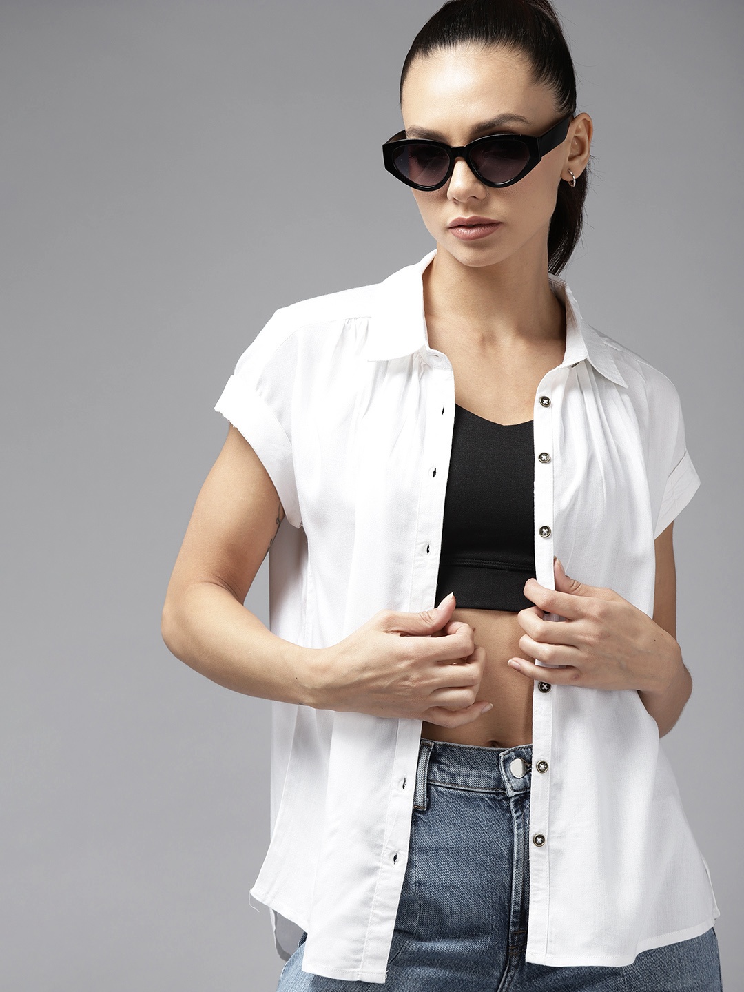 

Roadster Women White Boxy Casual Shirt