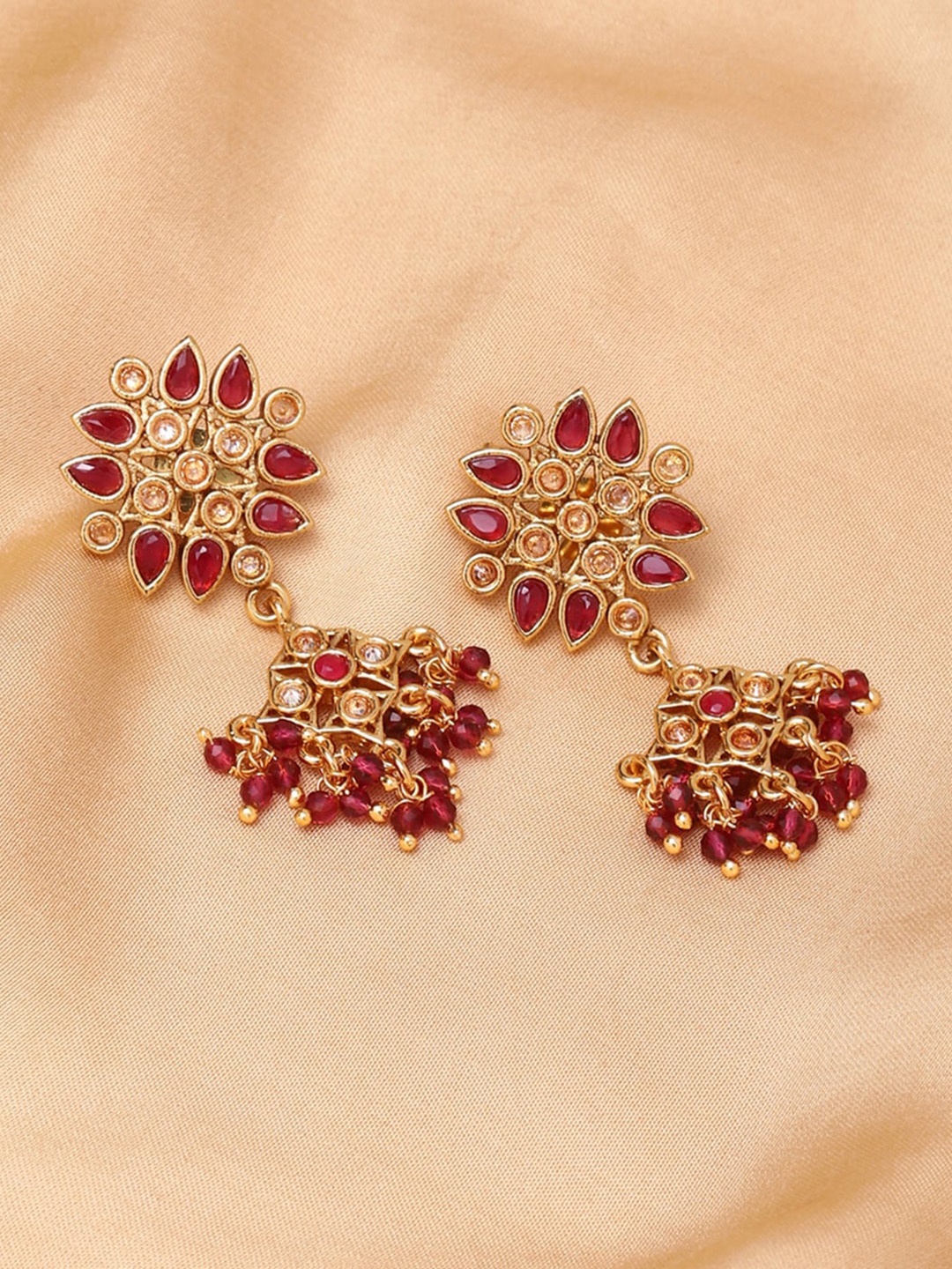 

Voylla Gold-Toned Contemporary Jhumkas Earrings