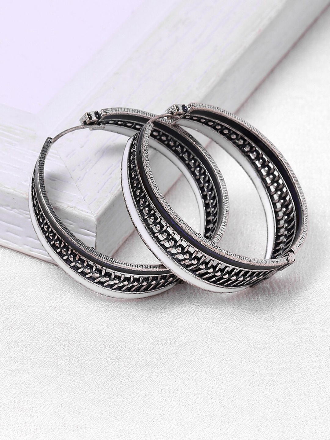 

Voylla Silver-Toned Contemporary Hoop Earrings