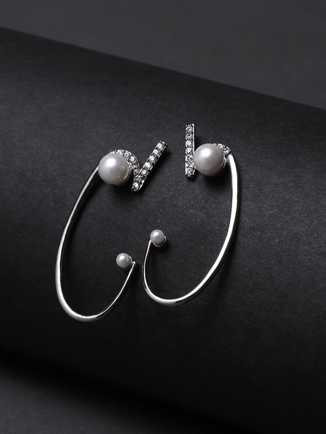 

Voylla Silver-Toned Contemporary Half Hoop Earrings