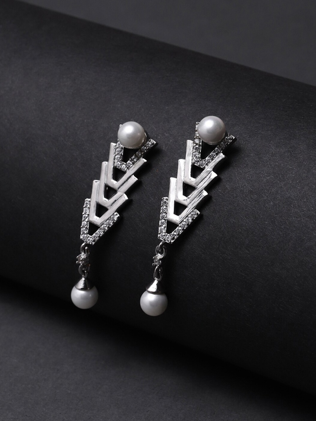 

Voylla Rhodium-Plated Contemporary Drop Earrings, Silver