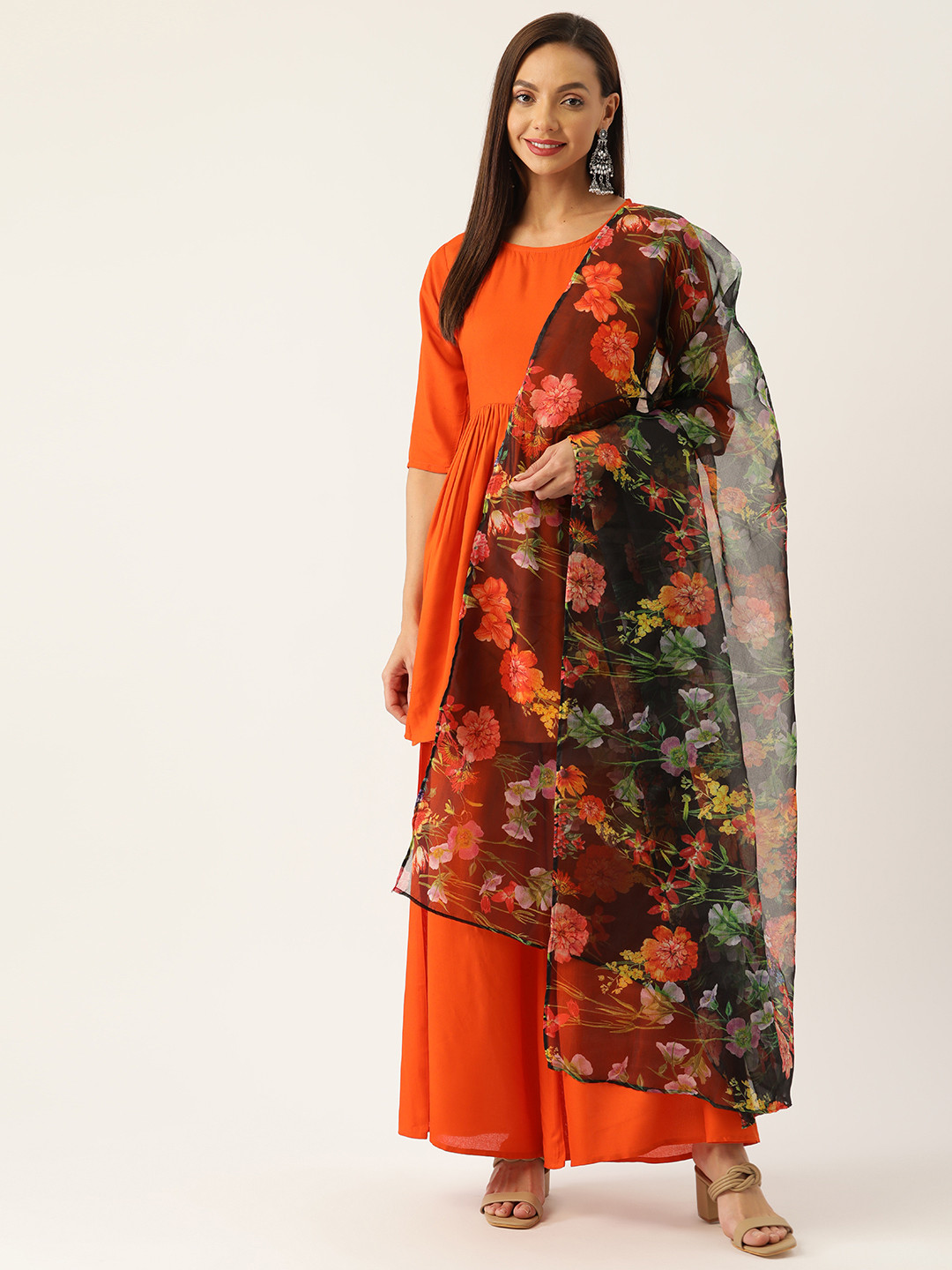 

InWeave Women Orange Kurta with Palazzos & Dupatta