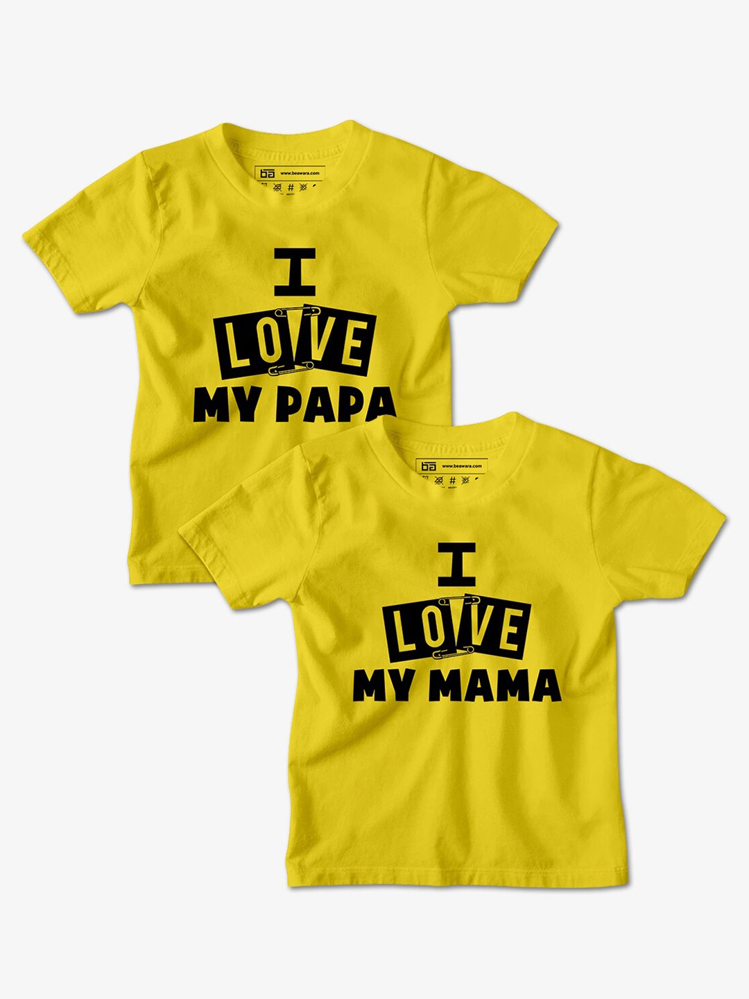 

BE AWARA Unisex Kids Pack Of 2 Typography Printed T-shirts, Yellow