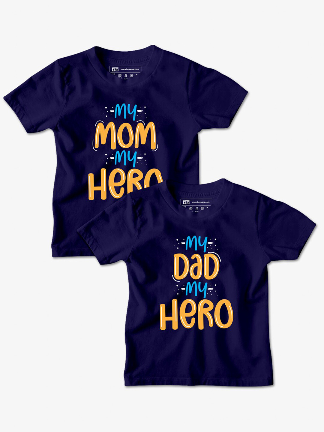 

BE AWARA Kids Set Of 2 Blue Typography Printed T-shirts