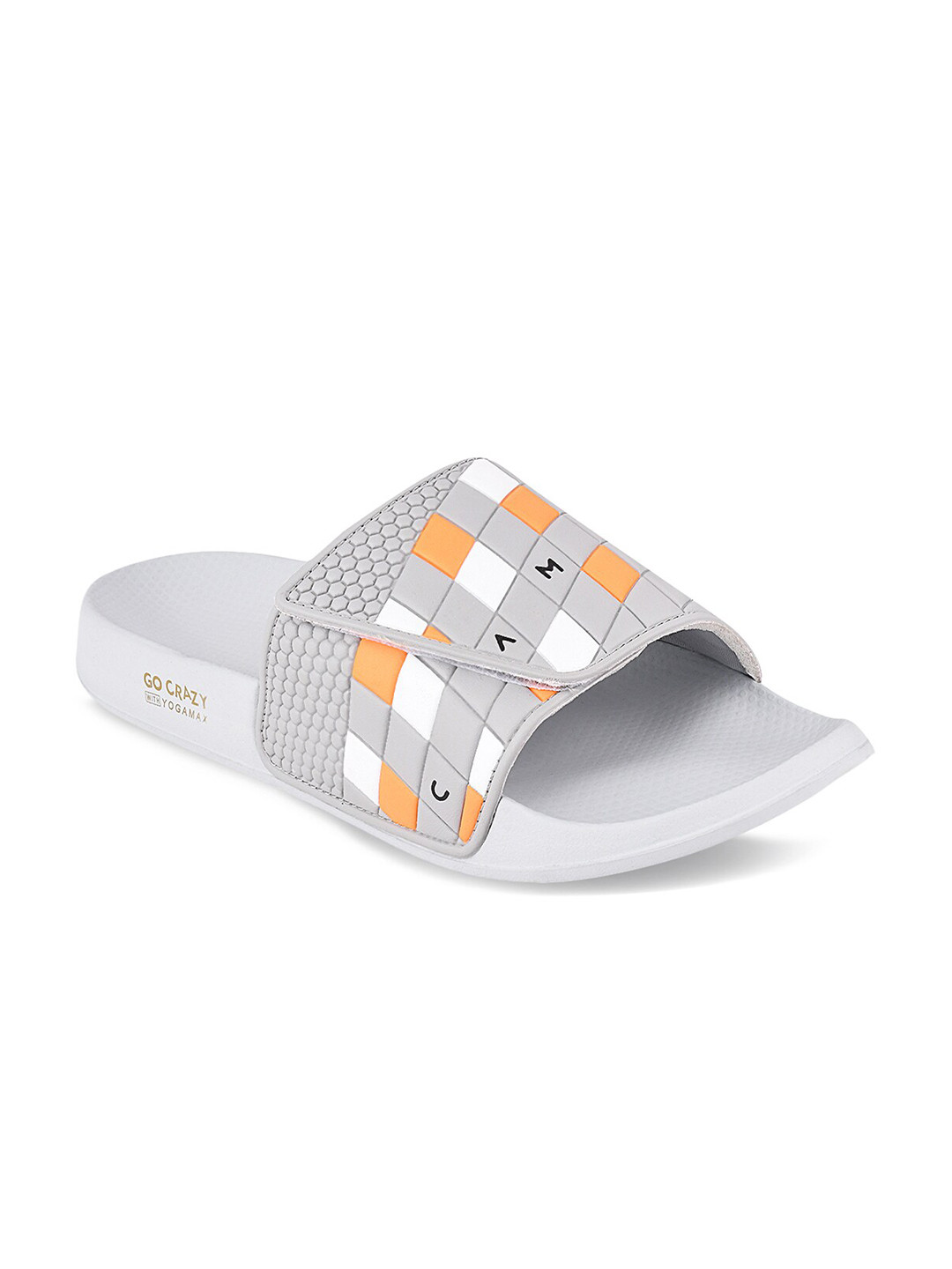 

Campus Men Grey & Orange Printed Rubber Sliders