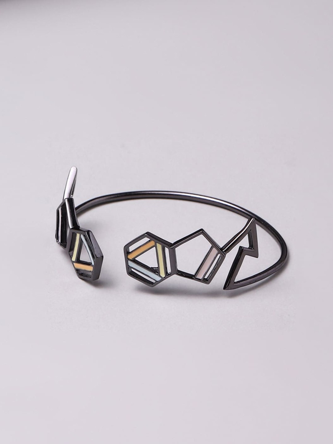 

Voylla Women Black Brass Rhodium-Plated Bangle-Style Bracelet