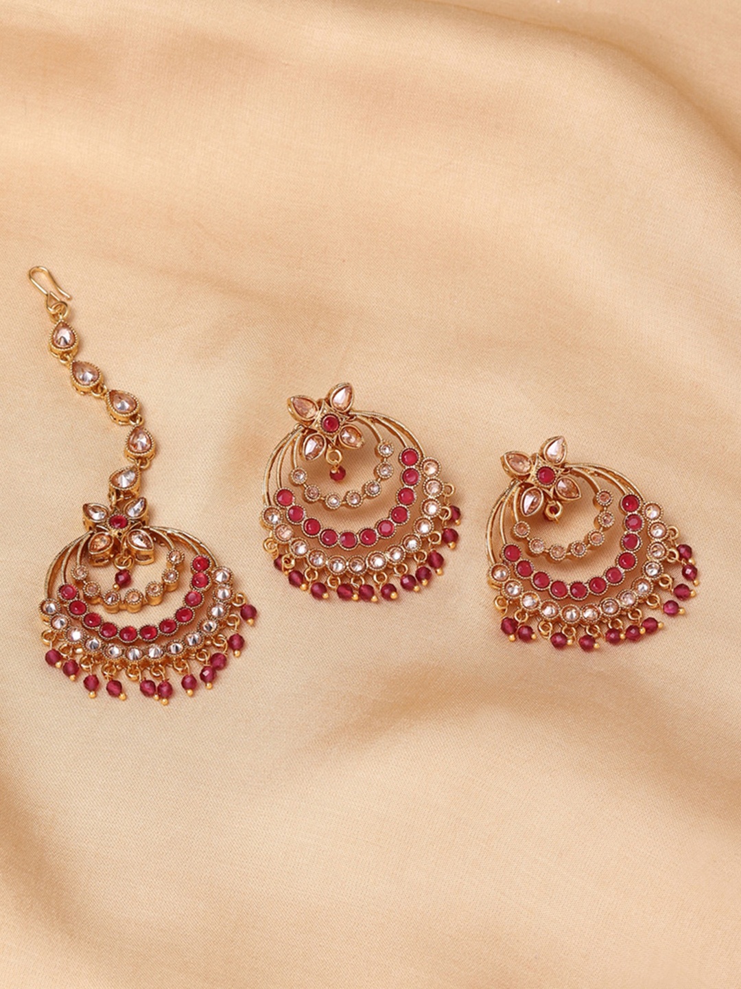 

Voylla Gold-Plated & Red Stones Studded Jewellery Set