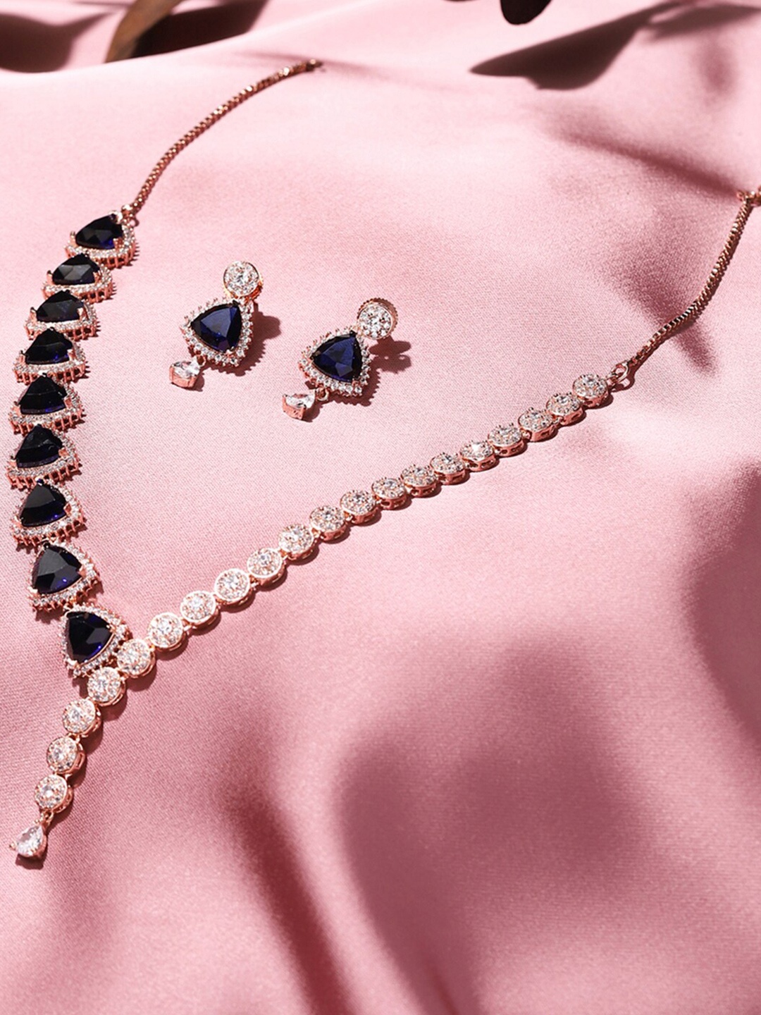 

Voylla Rose-Gold-Plated & Blue Jewellery Set