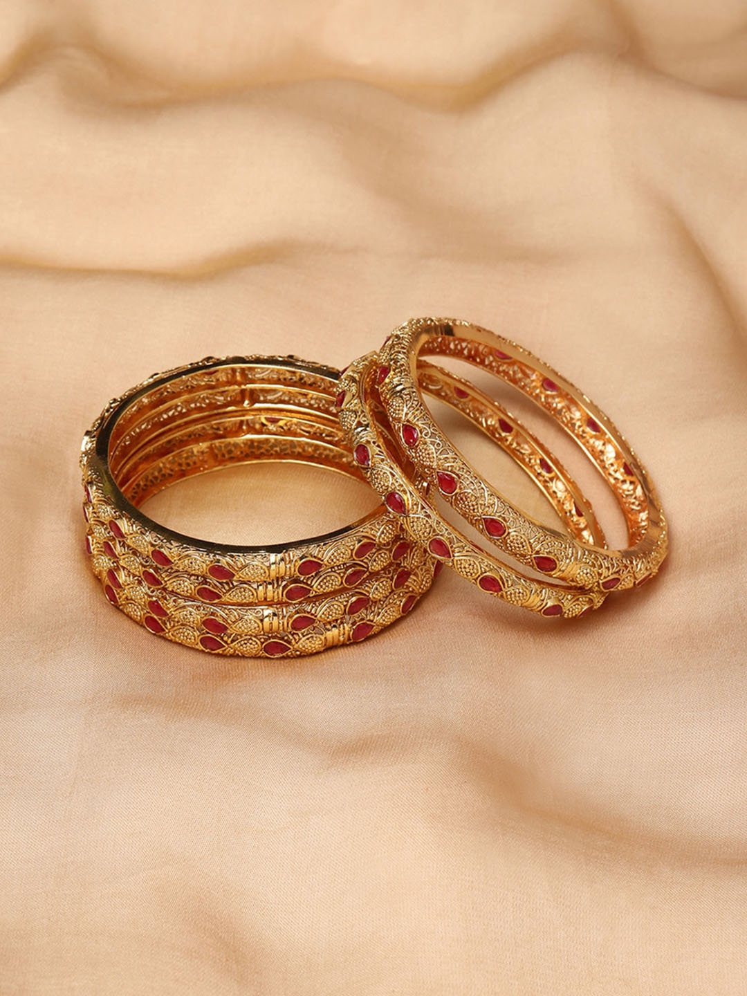 

Voylla Set Of 6 Gold-Plated & Pink Bangles