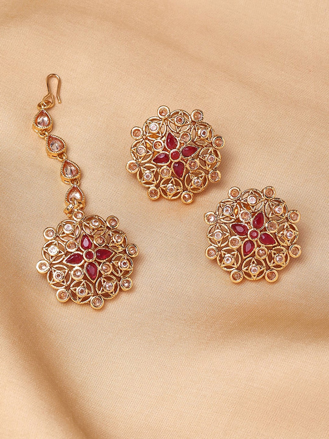 

Voylla Gold-Plated Brass Earring & Maang Tika Set
