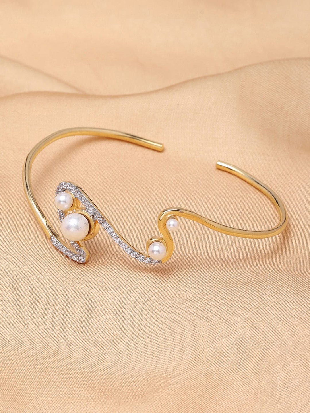 

Voylla Women White Gold-Plated Brass Pearls Kada Bracelet