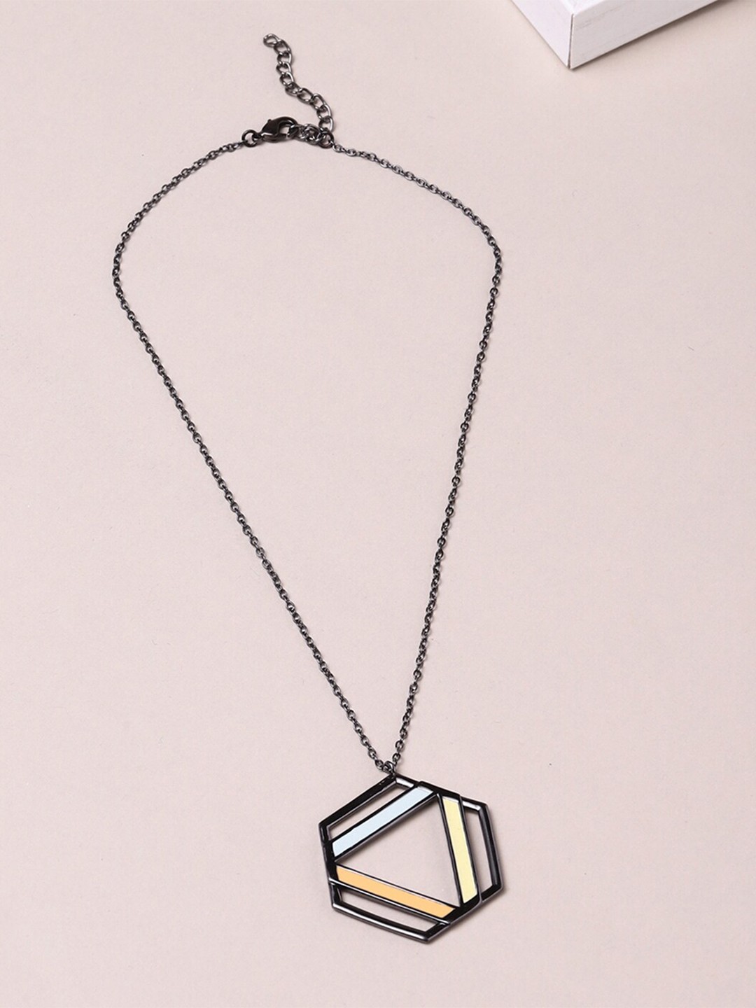 

Voylla Black & Yellow Brass Rhodium-Plated Necklace