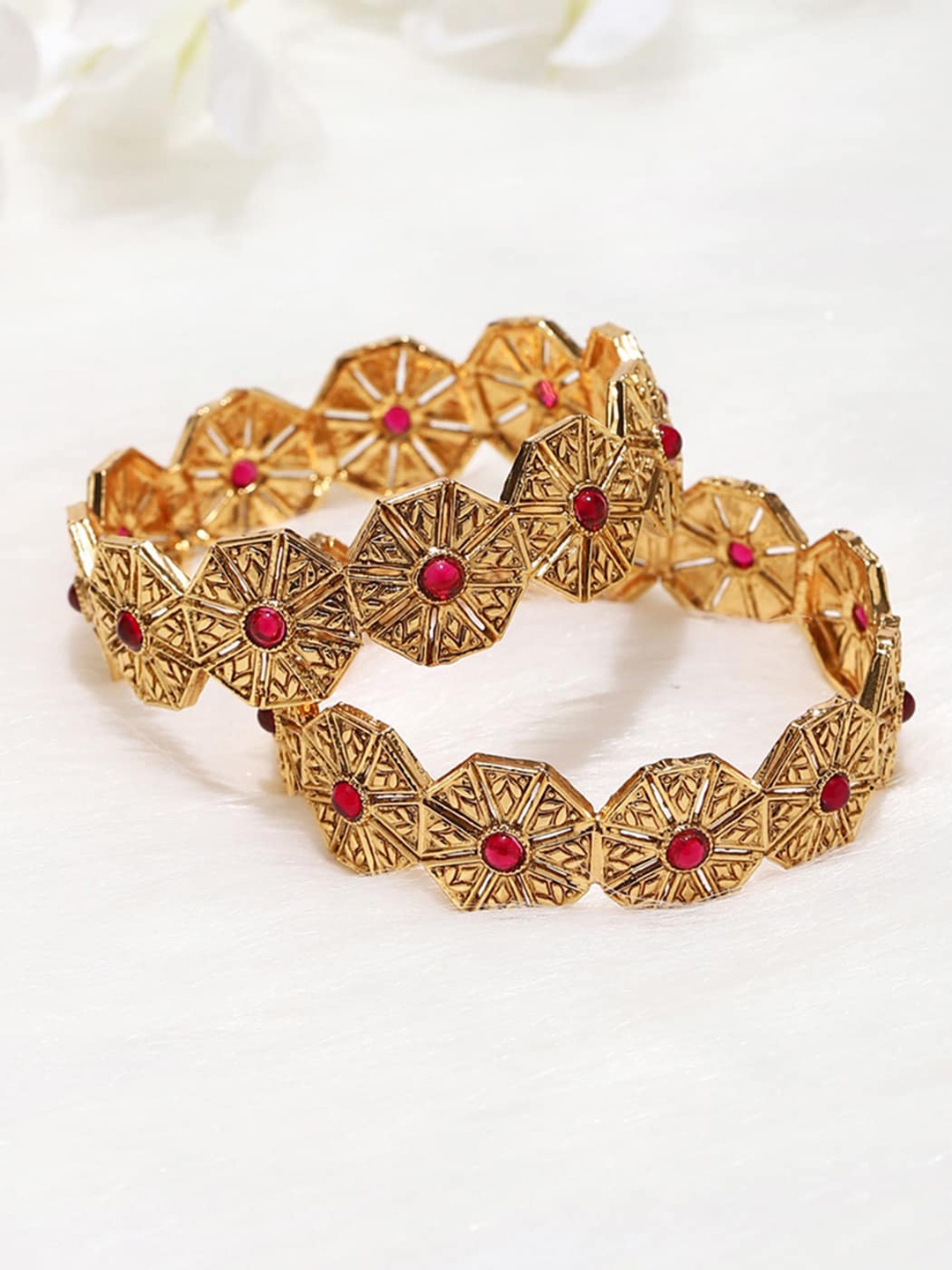 

Voylla Set Of 2 Gold-Plated & Red Bangles