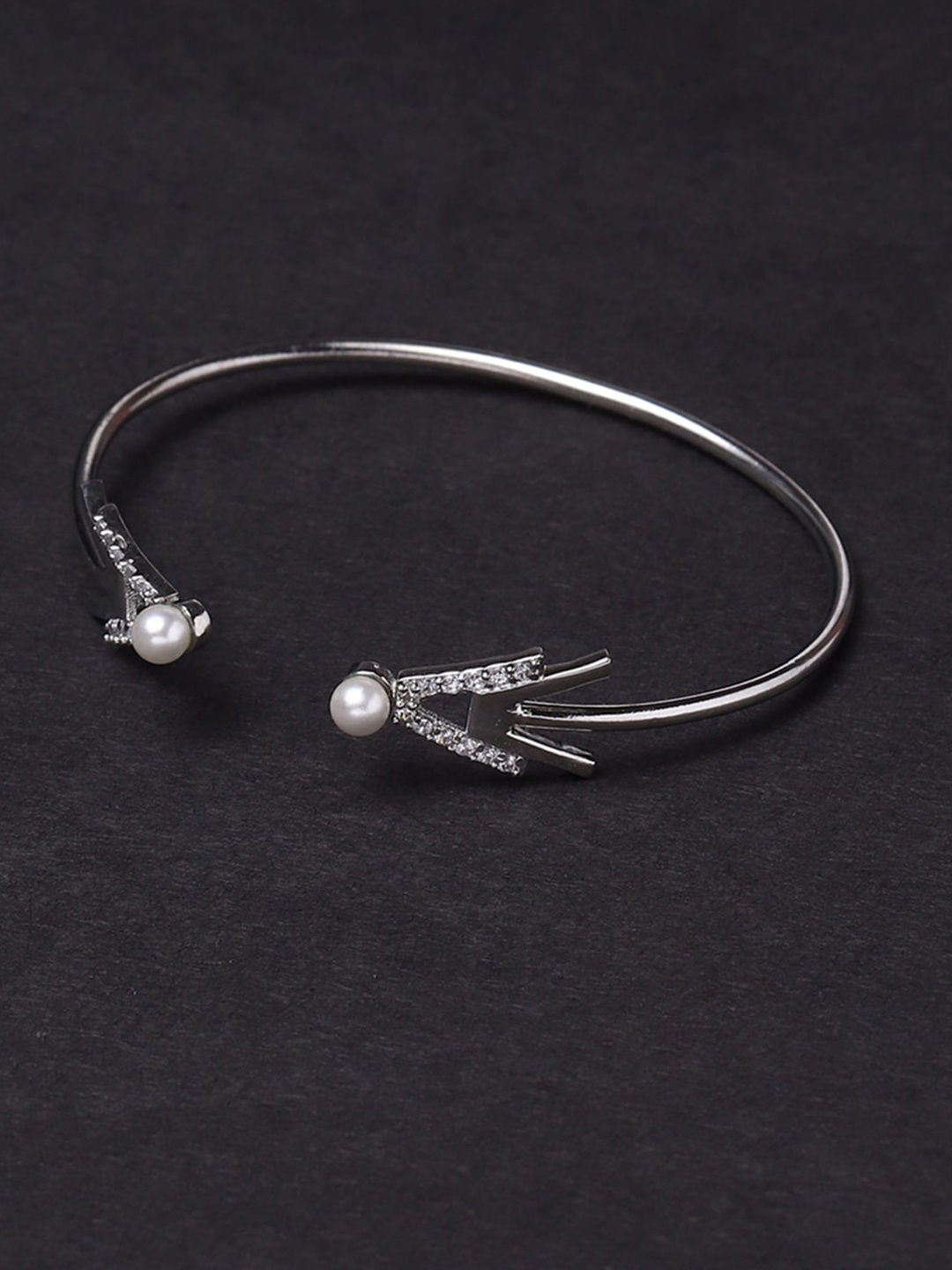 

Voylla Women Silver-Toned & White Brass Rhodium-Plated Bangle-Style Bracelet