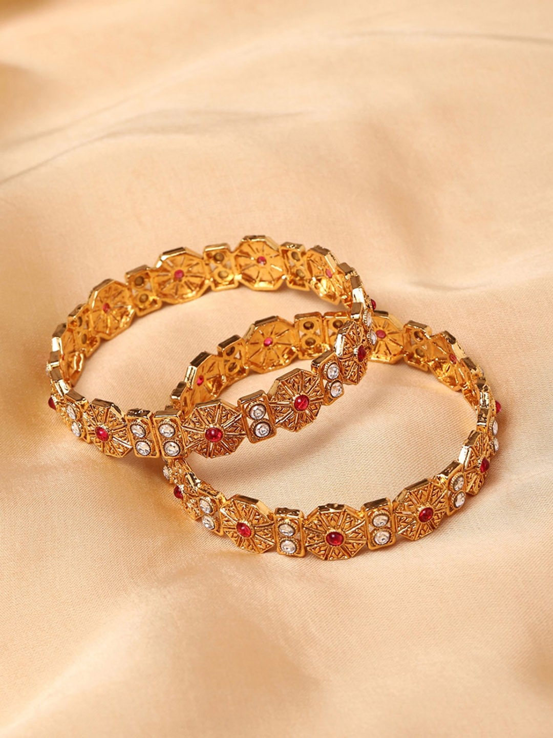 

Voylla Pack of 2 Red Gold-Plated Bangle