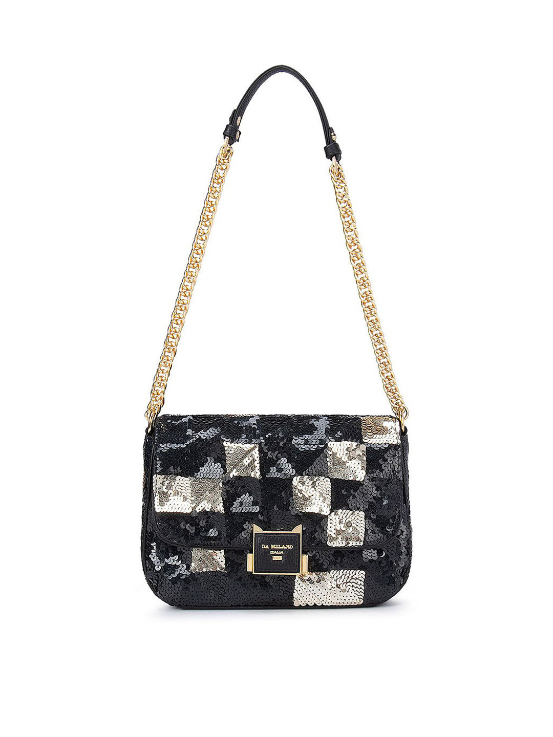 

Da Milano Black Checked Printed Leather Structured Sling Bag