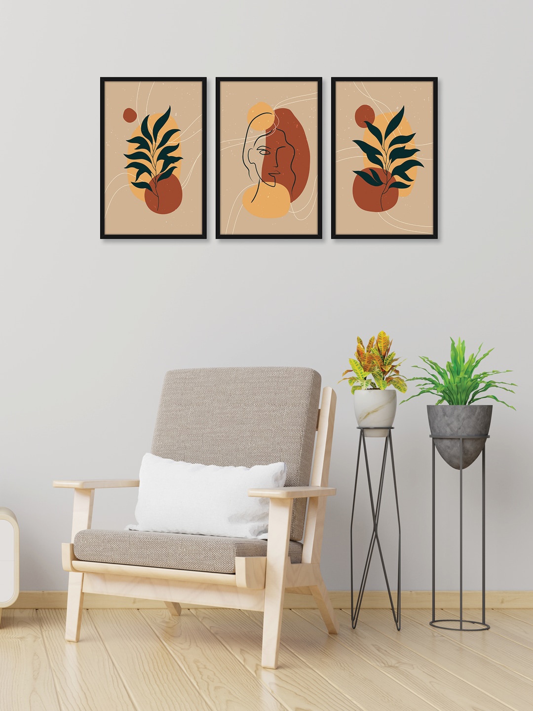 

RANDOM Set Of 3 Multicoloured Leaves Print Framed Wall Art, Multi