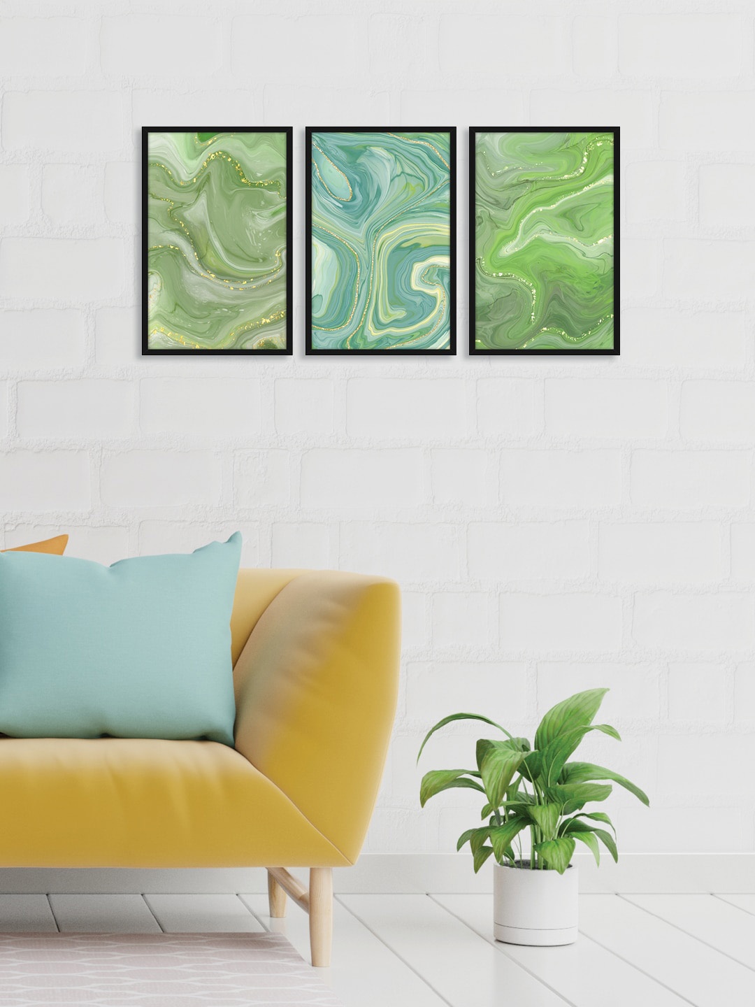 

RANDOM Black & Green Set of 3 Decorative Wall Art