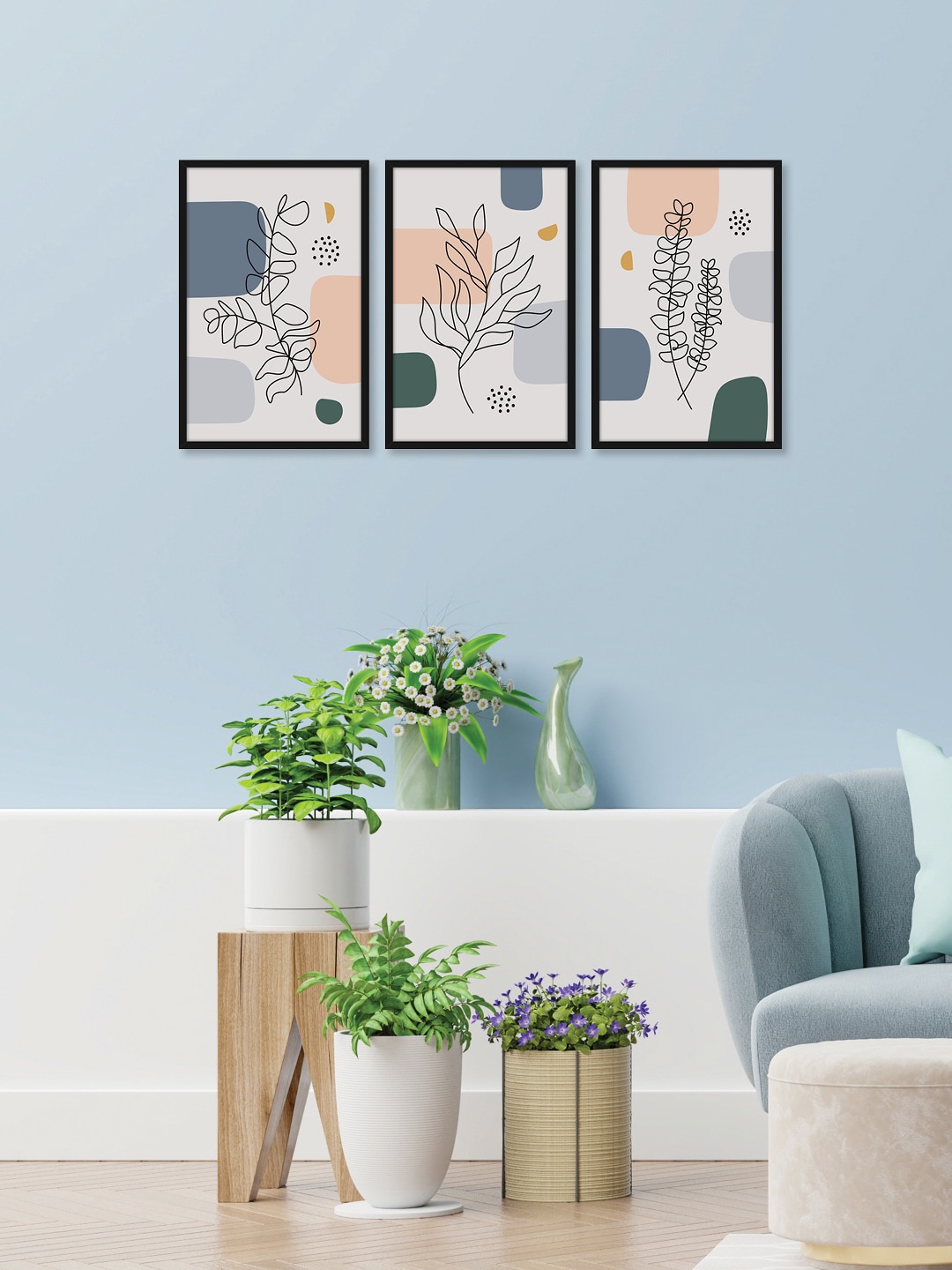 

RANDOM Set Of 3 Multicoloured Leaves Print Framed Wall Art, Multi