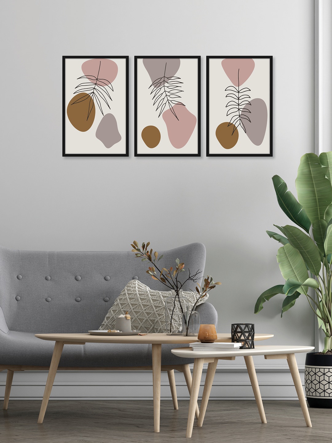 

RANDOM Set of 3 Various Leaves Wall Paintings, Black