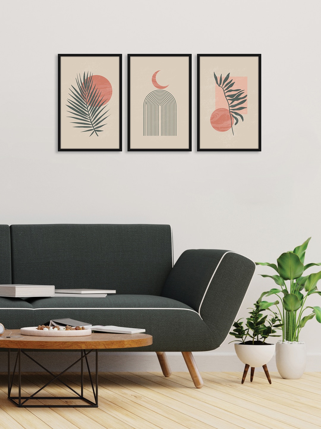 

RANDOM Set of 3 Various Leaves Wall Paintings, Black