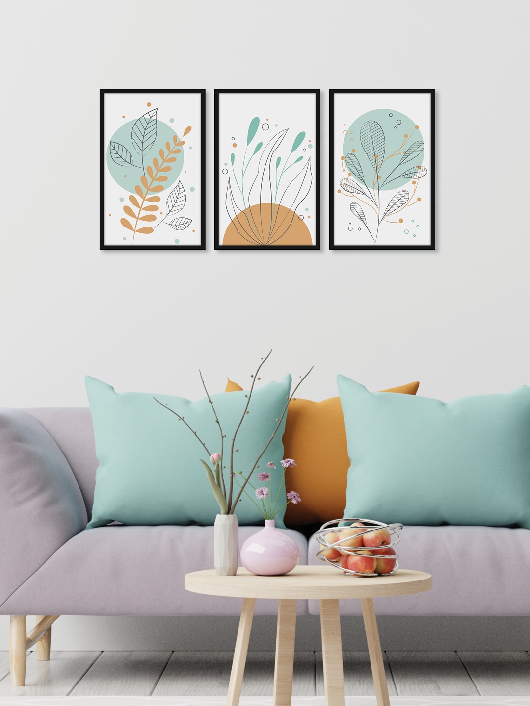 

RANDOM Set Of 3 Multicoloured Leaves Print Framed Wall Art, Multi