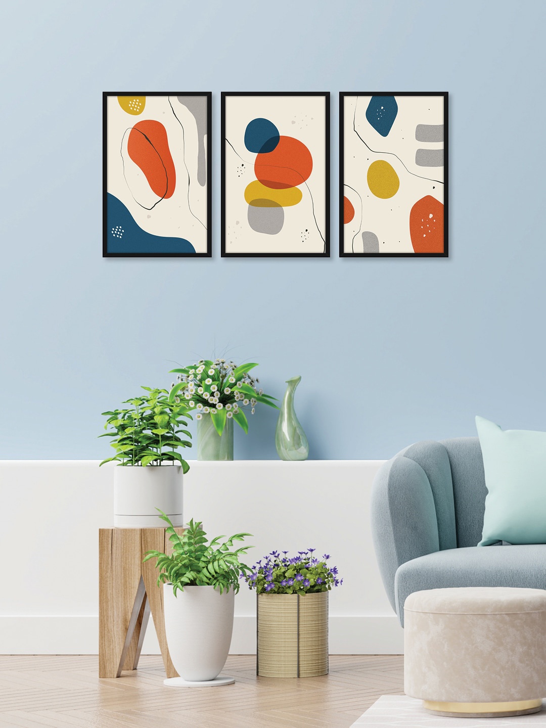 

RANDOM Set Of 3 Orange & Black Abstract Printed Wall Decor