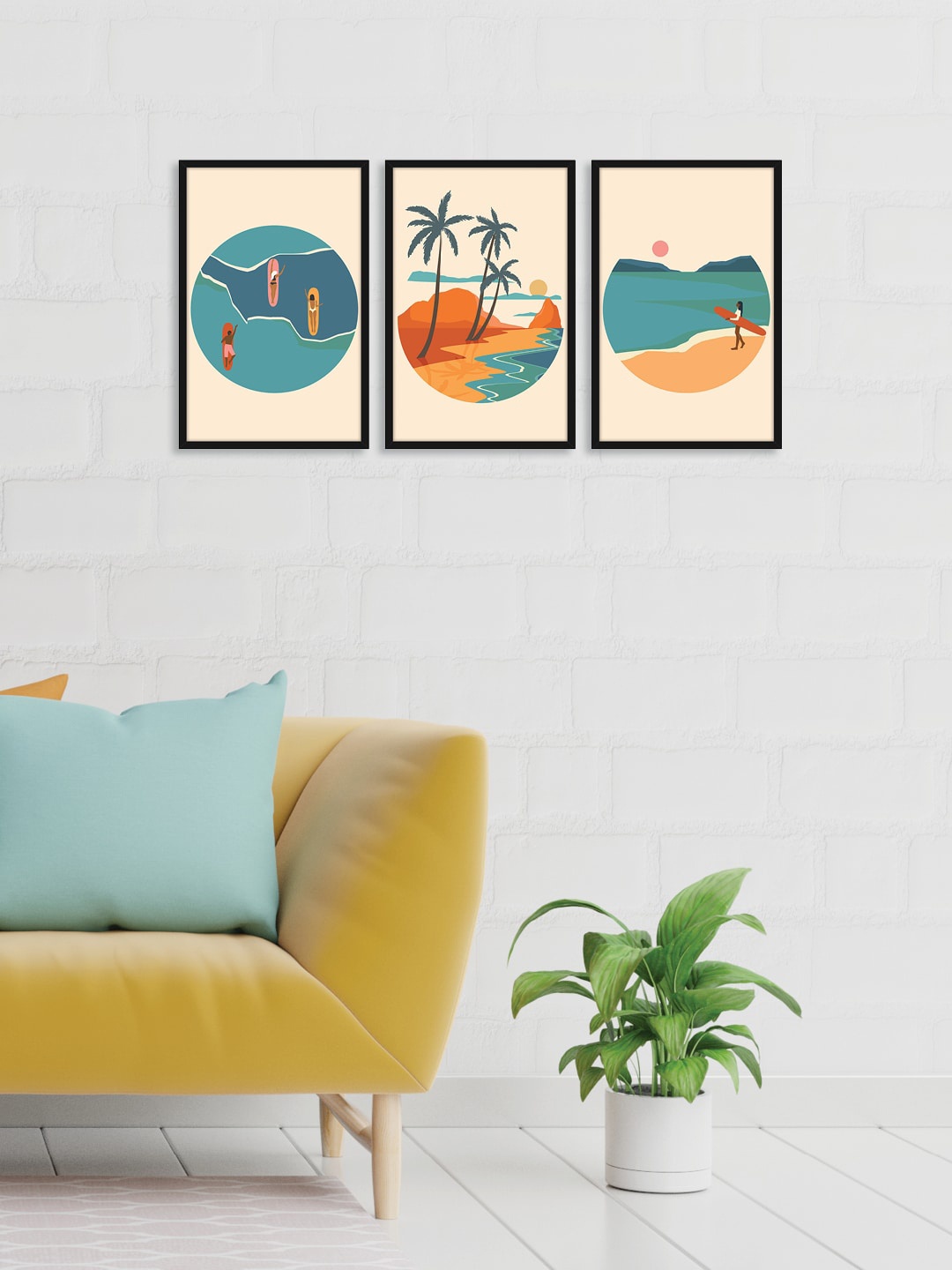 

RANDOM Black & Blue Set of 3 Beautiful Beach View Wall Art