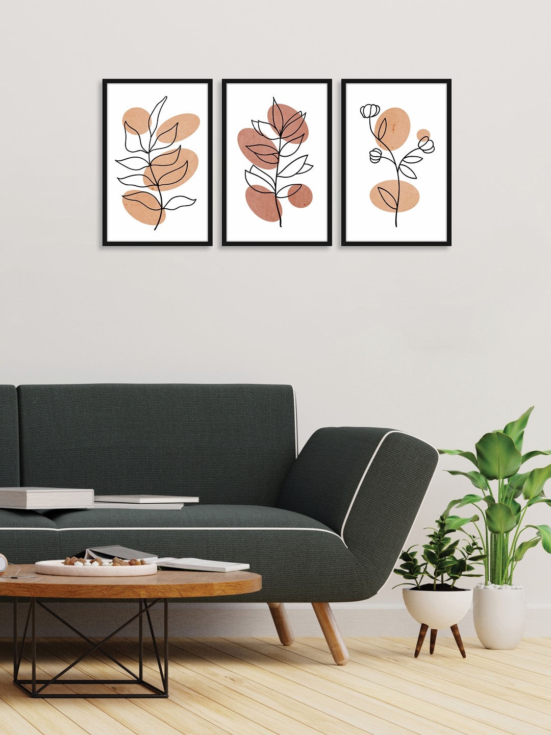 

RANDOM Set of 3 Various Leaves Wall Paintings, Black