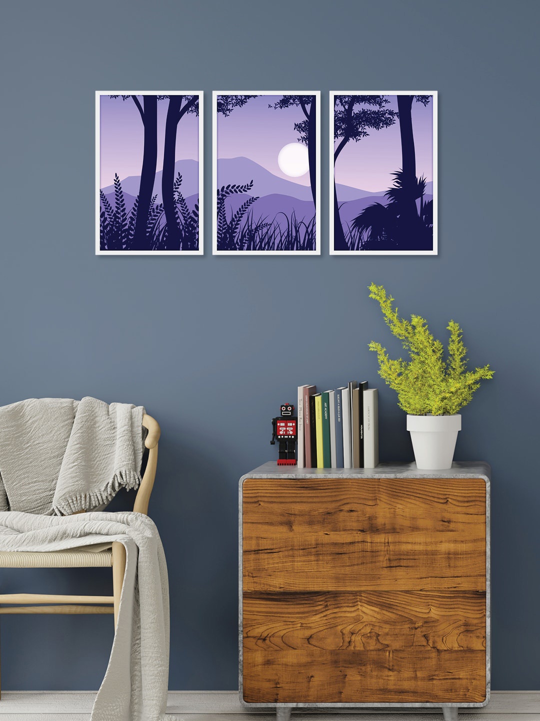 

RANDOM Set Of 3 Blue Mountain View Print Framed Wall Art