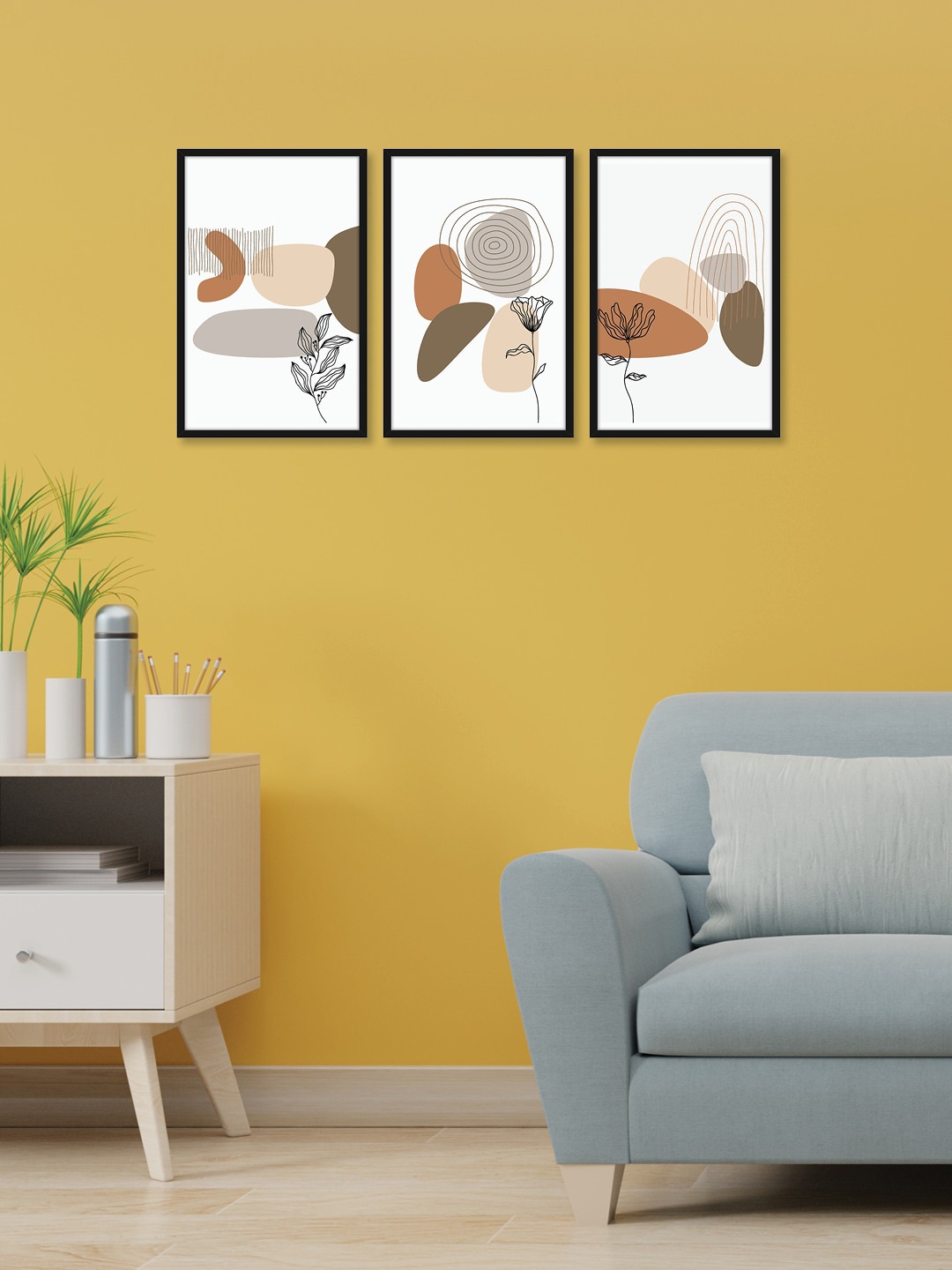 

RANDOM Black & White Set of 3 Various Flowers Wall Art