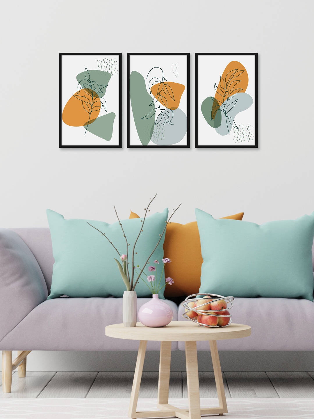 

RANDOM Set of 3 Tripatite Leaves Wall Paintings, Black