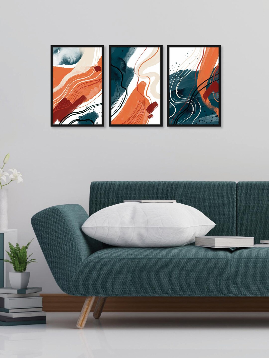 

RANDOM Set Of 3 Black & Orange Abstract Printed Wall Decor, Multi