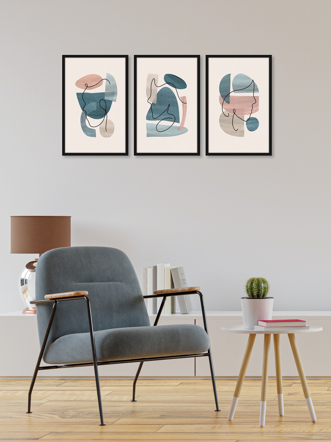 

RANDOM Set Of 3 Multicoloured Face Shapes Print Framed Wall Art, Multi