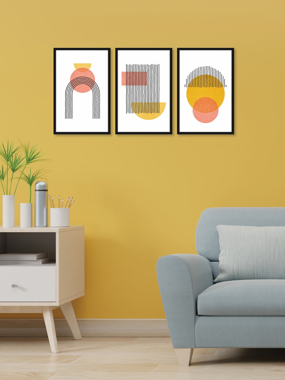 

RANDOM Set of 3 Various Shapes Wall Paintings, Black