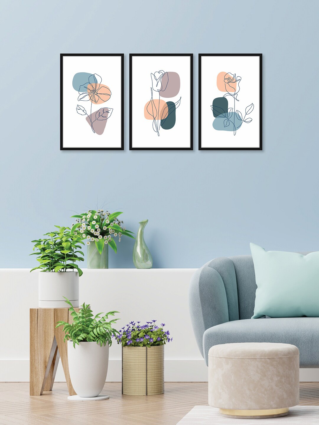 

RANDOM Black & White Set of 3 Various Flowers Wall Art