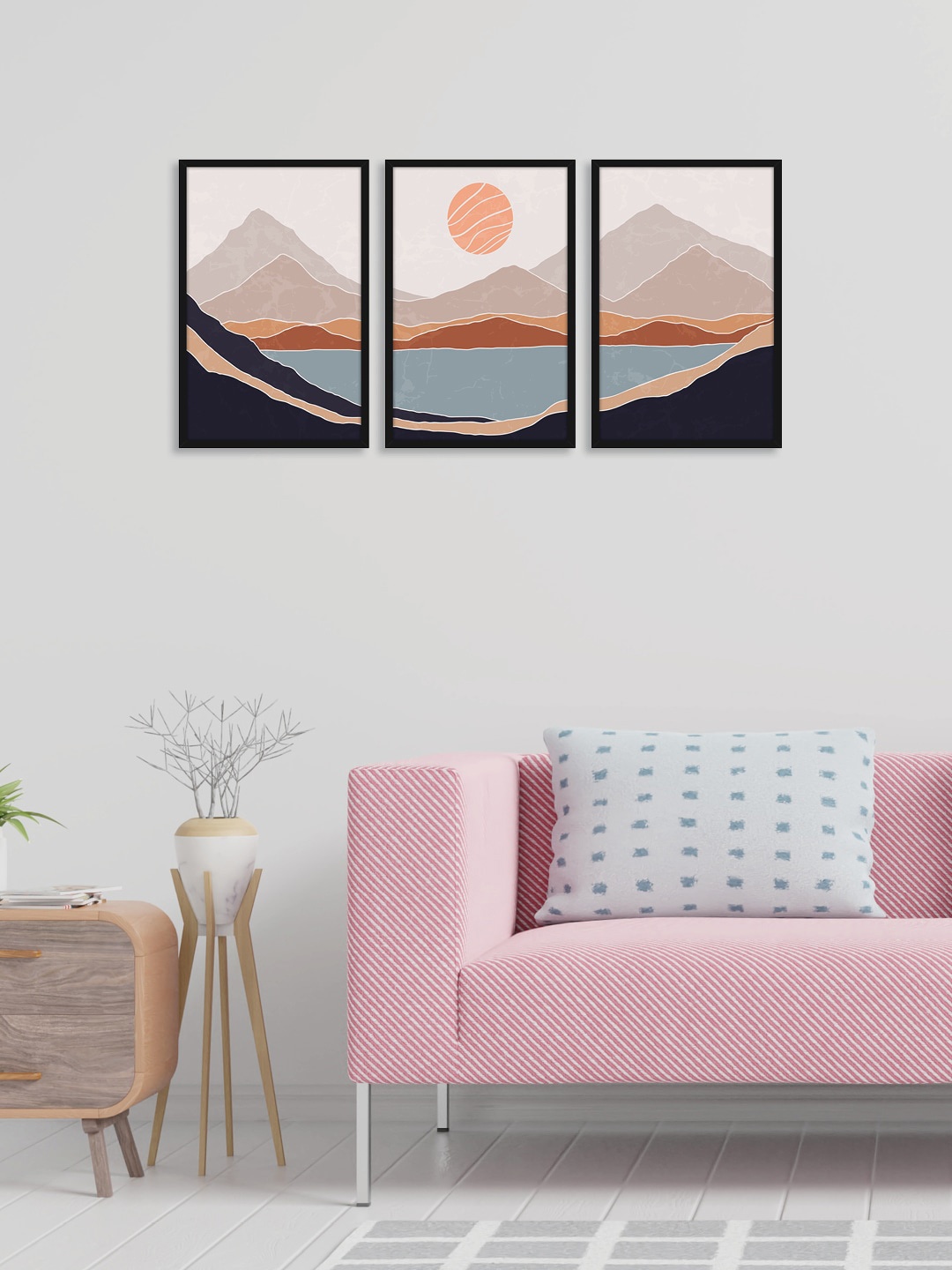 

RANDOM Set of 3 Lake Landscape Wall Paintings, Black