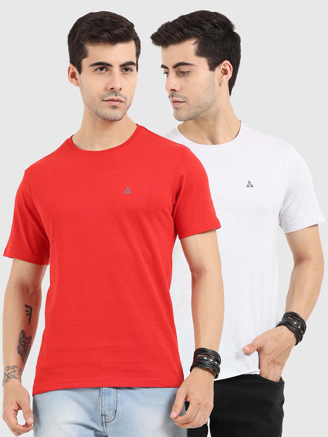 

ARDEUR Men Red & White Solid Pack Of 2 T-shirts