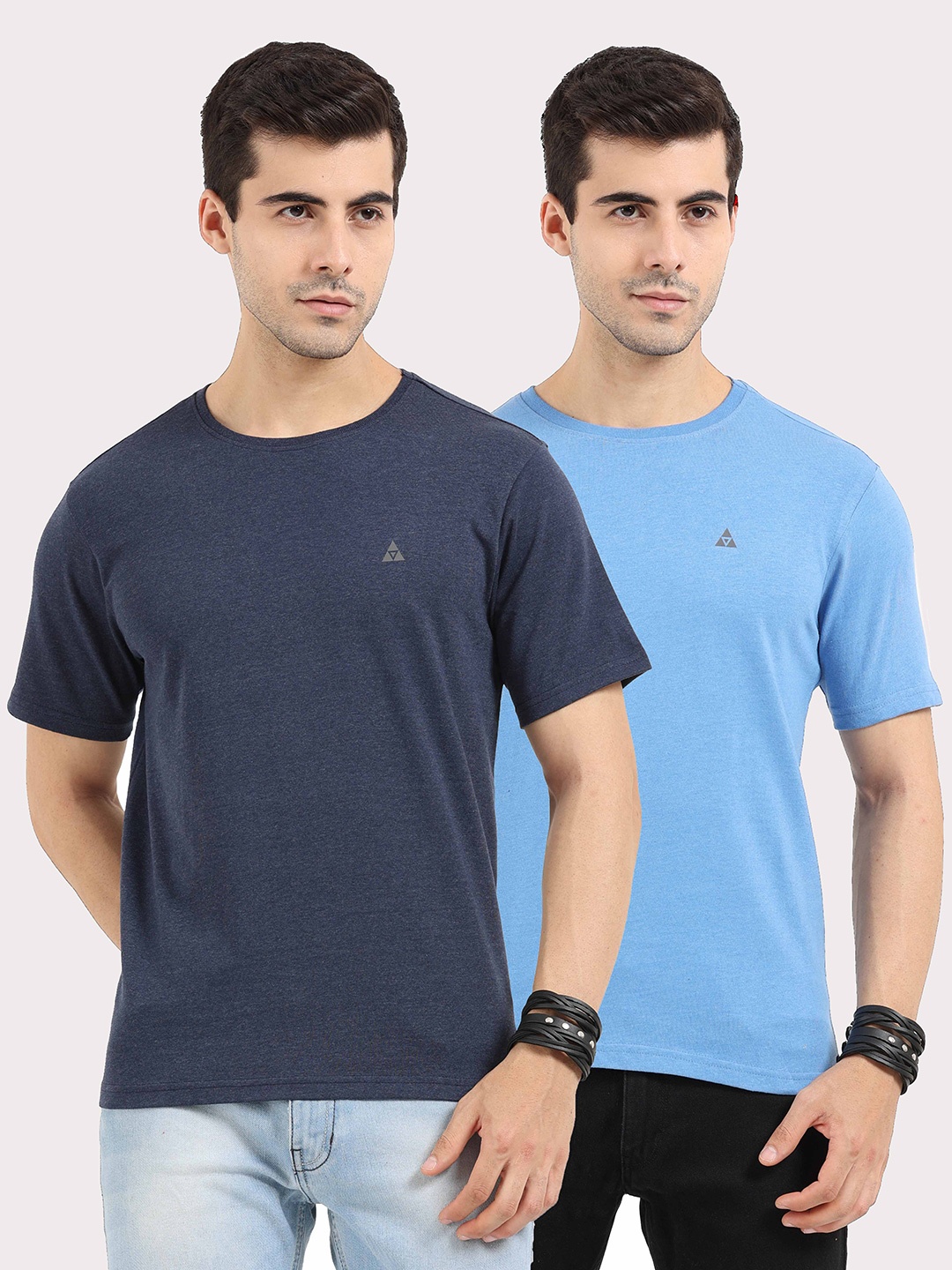 

ARDEUR Men Navy Blue & Teal Set Of 2 Cotton T-shirt