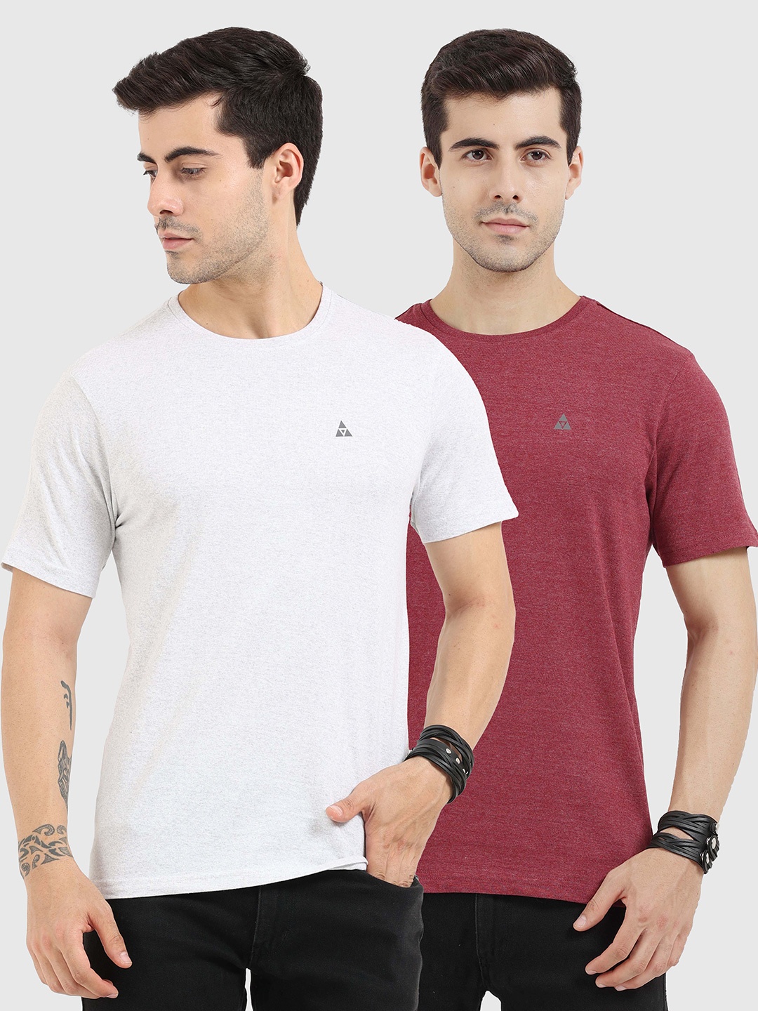 

ARDEUR Men White & Maroon Pack of 2 T-shirt