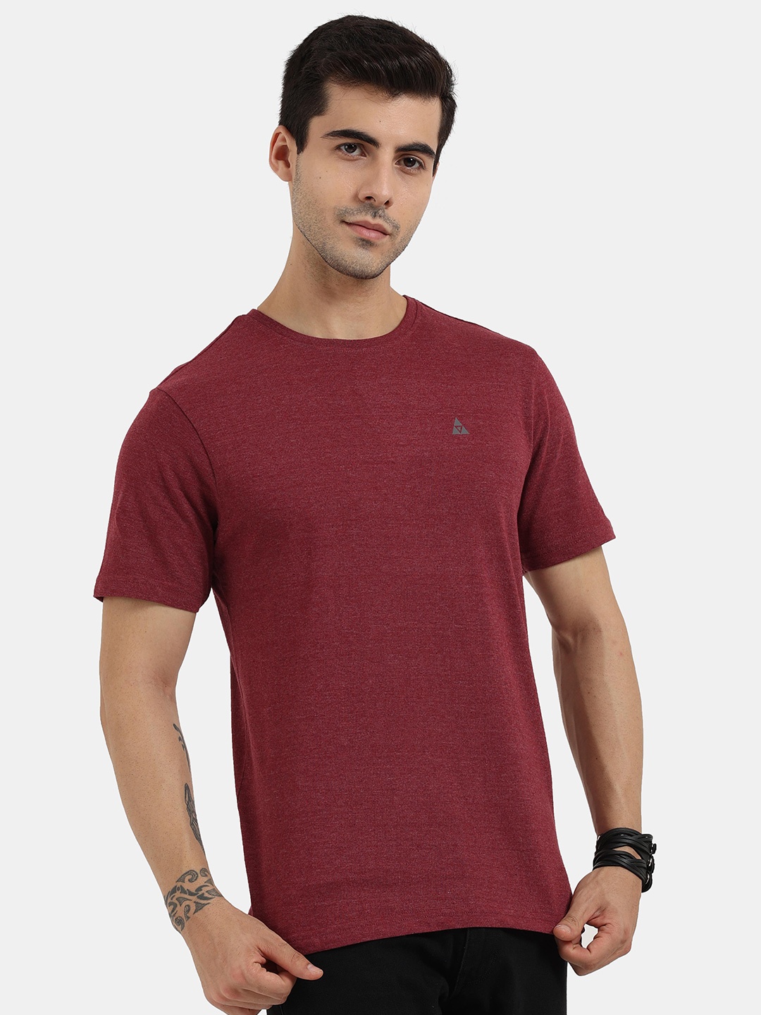 

ARDEUR Men Red & Black Set Of 2 Pure Cotton T-shirt