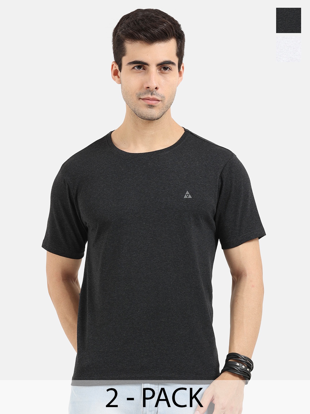 

ARDEUR Men Black & White Pack Of 2 T-shirts